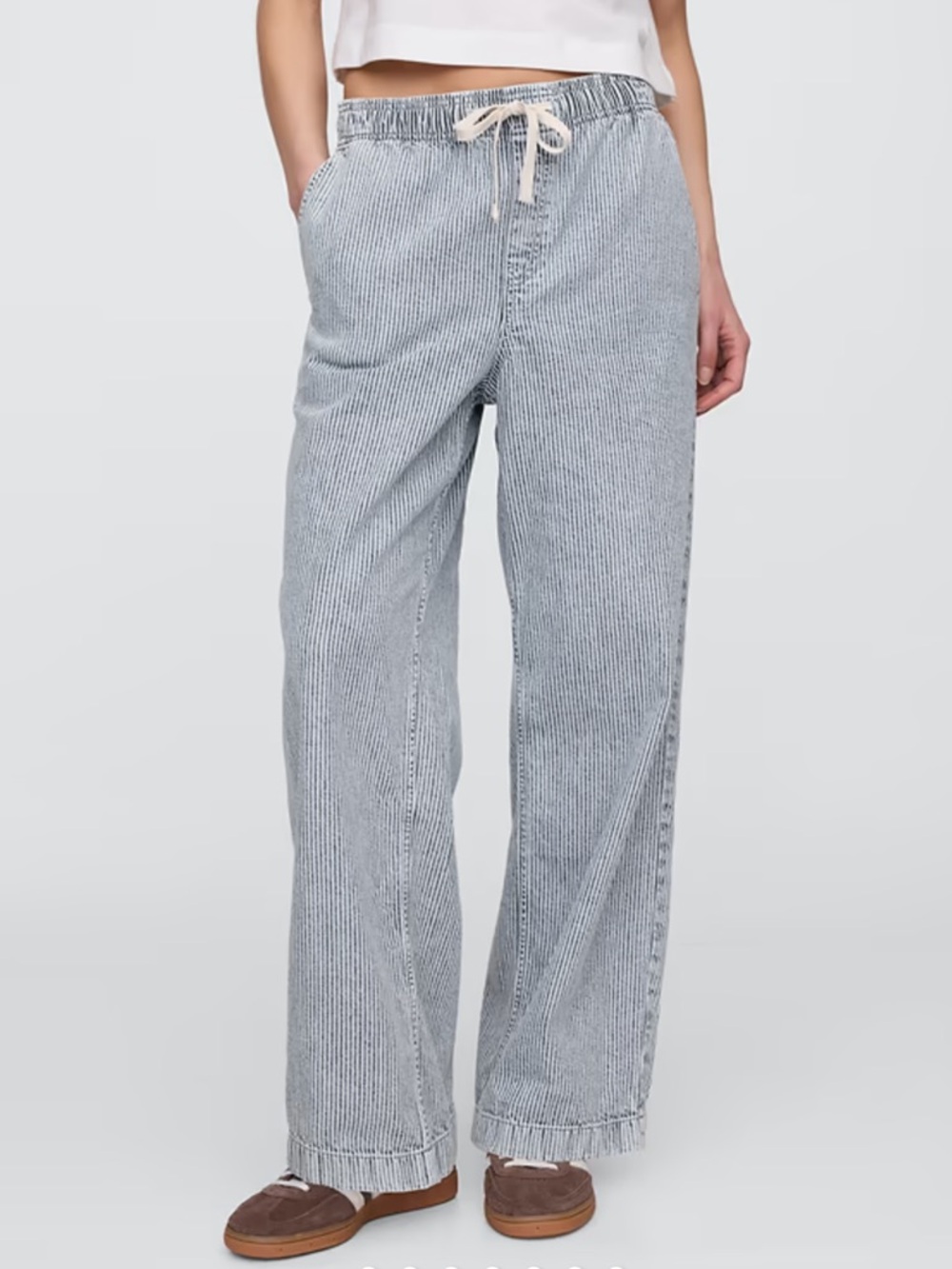 GAP High Rise Pull On Drawstring Stripe Wide Leg Pinstripe Denim Jeans NWT
